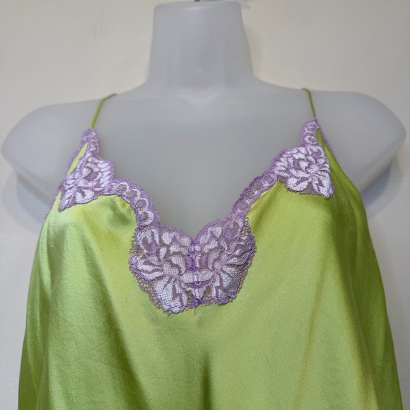 Lindsey Luxe Y2K Elegant Satin Green Lilac Lace Chemise Cami Tank Top Camisole - Picture 6 of 15